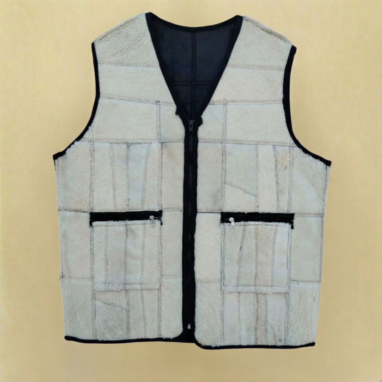 Hakiki Deri Kürklü Siyah Yelek - Klasik Kesim