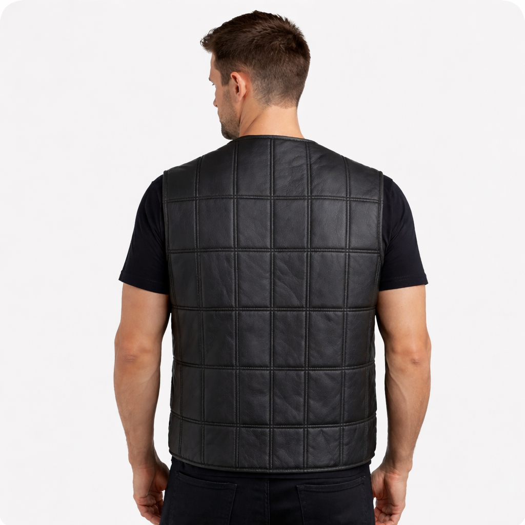 Hakiki Deri Kürklü Kahverengi Yelek - Klasik Kesim 6 Adet Cep