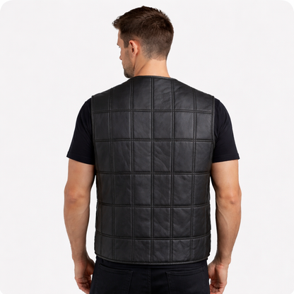 Hakiki Deri Kürklü Kahverengi Yelek - Klasik Kesim 6 Adet Cep